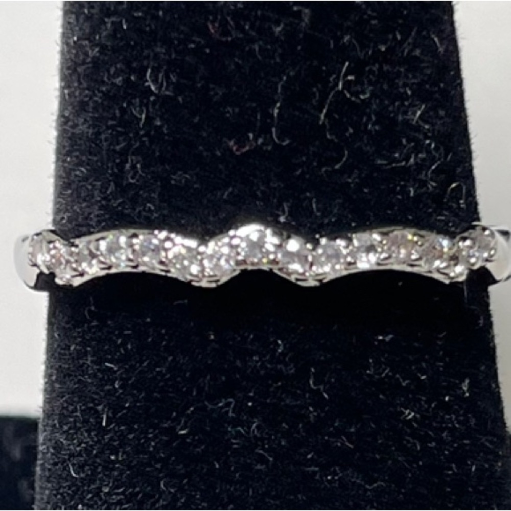 Elegant Silver Tone Cubic Zirconia Wave Ring Size 7.5